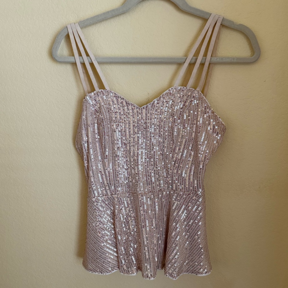 Grace Karin Rose Gold Sequined Tank Top with Peplum Medium NWT